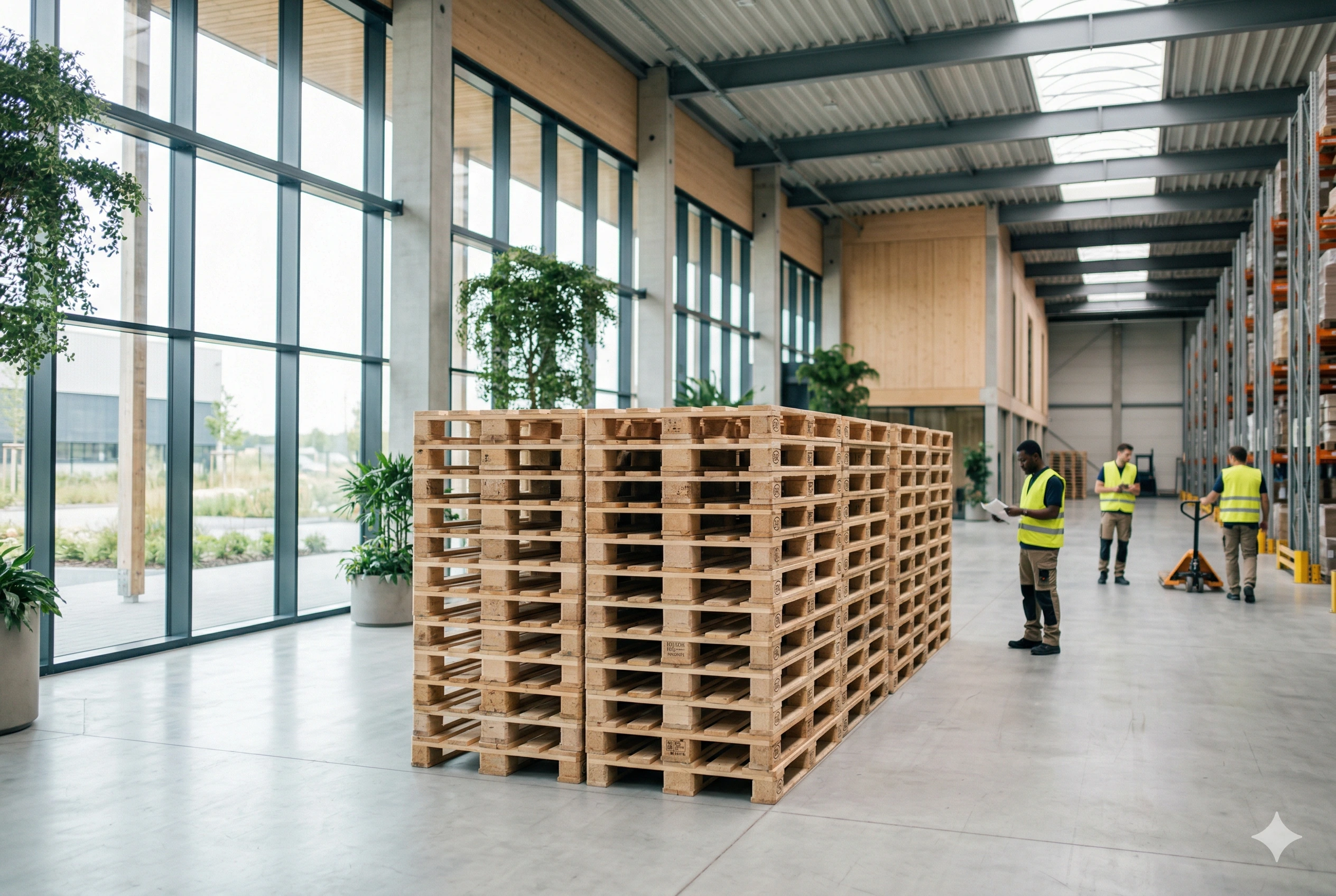 Nachhaltiges Palettenlager mit wiederverwendbaren Europaletten